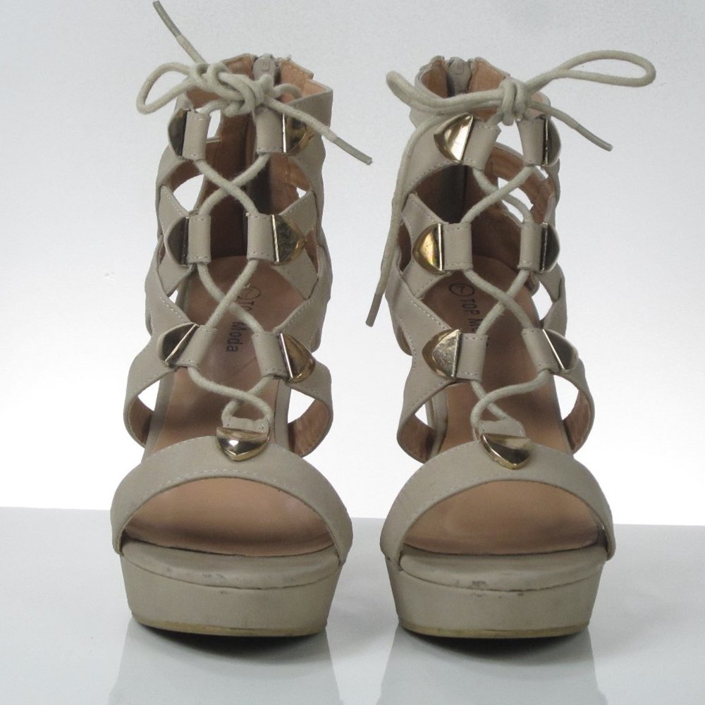 Top Moda shoes beige suede lace-up sandal size 7